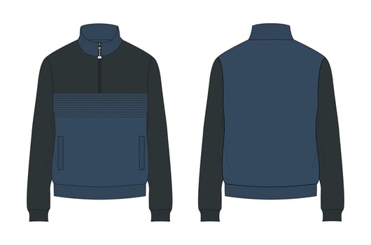 Two tone Navy blue and Black Long sleeve with Short zip fleece jacket overall technical fashion Flat sketch Vector illustration template