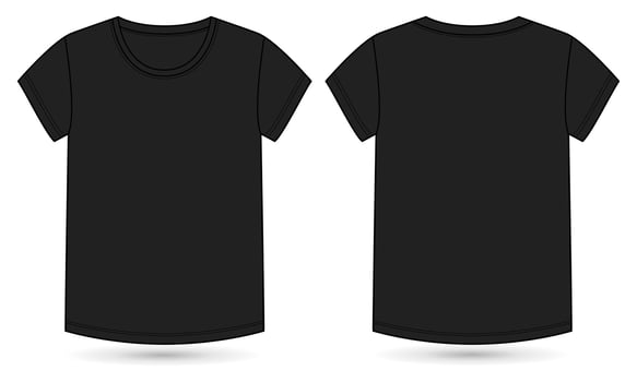 Short sleeve T shirt Technical fashion flat sketch vector illustration black color template for ladies and baby girls