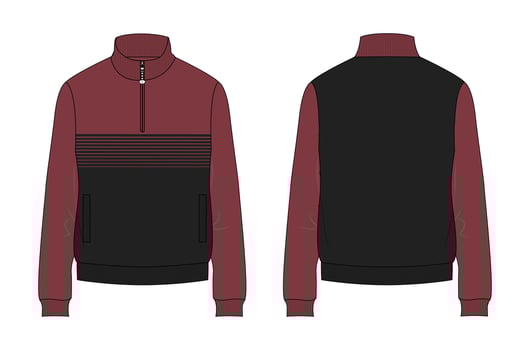 Two tone Color Long sleeve with Short zip fleece jacket overall technical fashion Flat sketch Vector illustration template