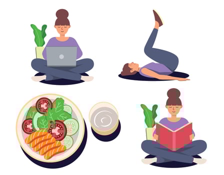 Healthy food, lifestyle and exercise illustration vector