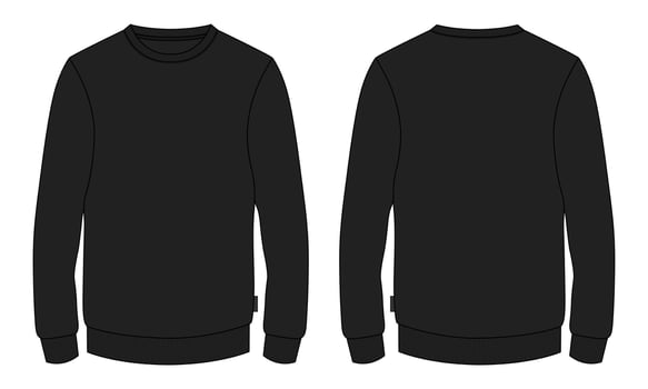 Long sleeve Sweatshirt overall fashion Flat Sketches technical drawing vector black Color template For men's.