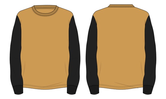 Two tone Color Long sleeve T shirt technical fashion flat sketch vector Illustration mock up template for Men's and boys.