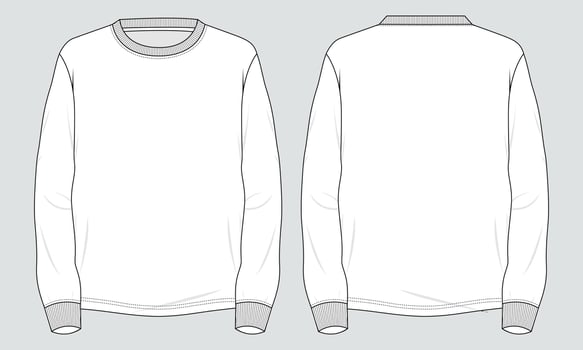 Long Sleeve T shirt Technical Fashion flat sketch Vector illustration template for Men's and boys
