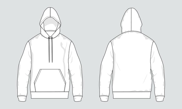 Long sleeve hoodie Technical Fashion flat sketch vector illustration template