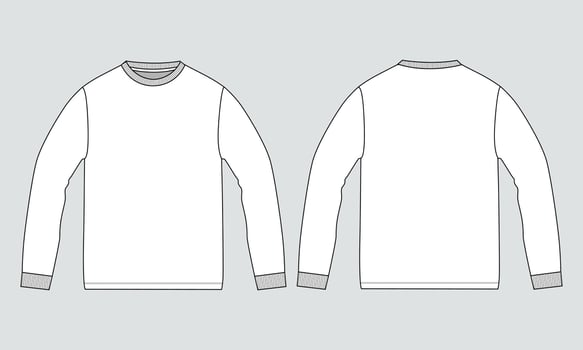 Long sleeve T shirt technical fashion flat sketch vector Illustration mock up template for Men's and boys.