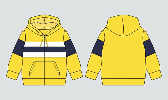 Two tone Color Long sleeve hoodie Vector illustration red color Template front and back views.