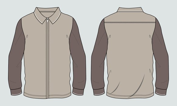 Long sleeve shirt vector illustration Khaki Color template front and back views