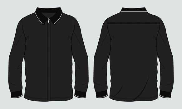 Long sleeve Shirt technical fashion flat sketch vector Illustration black color template