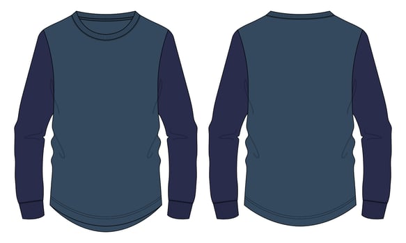 Two tone Color Long sleeve T shirt technical fashion flat sketch vector Illustration mockup template for Men's and boys.