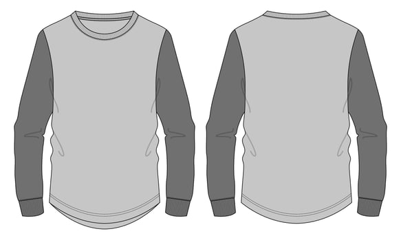 Two tone Color Long sleeve T shirt technical fashion flat sketch vector Illustration mockup template for Men's and boys.