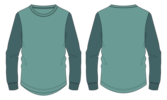 Two tone Color Long sleeve T shirt technical fashion flat sketch vector Illustration mockup template for Men's and boys.