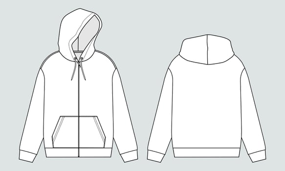 Long sleeve hoodie technical fashion flat sketch vector illustration template