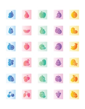 Fruits Icon Set 30 isolated on white background vector