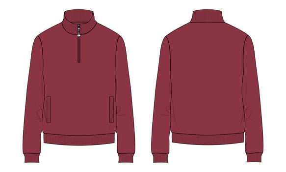 Long sleeve sweatshirt jacket Technical fashion flat sketch vector illustration Red color template