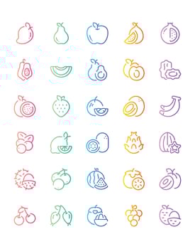 Fruits Icon Set 30 isolated on white background vector