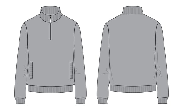 Long sleeve sweatshirt jacket Technical fashion flat sketch vector illustration Grey color template