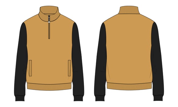 Two tone yellow and Black color Long sleeve sweatshirt jacket Technical flat sketch vector template