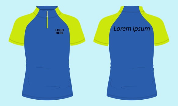 Short sleeve with short zip soccer cycling jersey Technical Flat sketch Vector Illustration template