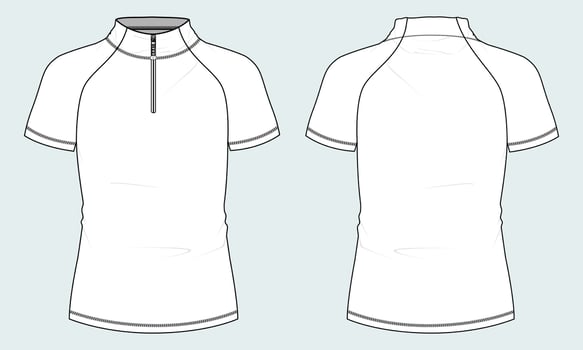 Short sleeve with short zip soccer cycling jersey Technical Flat sketch Vector Illustration template