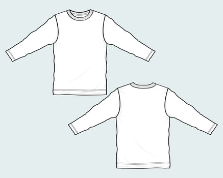 Long sleeve t shirt technical fashion flat sketch vector illustration template