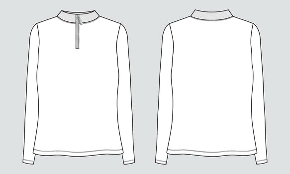 Long Sleeve With Half Zip, High Neck, Sweatshirt vector illustration template for ladies