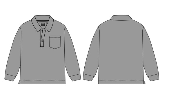 Long sleeve polo shirt vector illustration Grey blue color template for baby boys