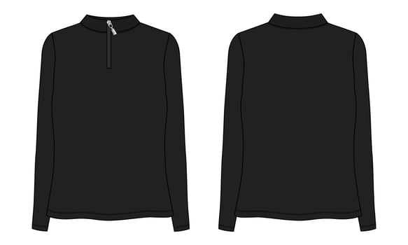 Long Sleeve With Half Zip, High Neck, Sweatshirt vector illustration black Color template for ladies