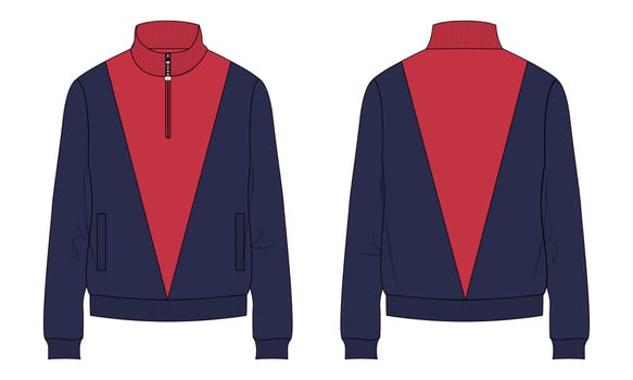 Long sleeve sweatshirt with cut and sew flat sketch vector illustration template