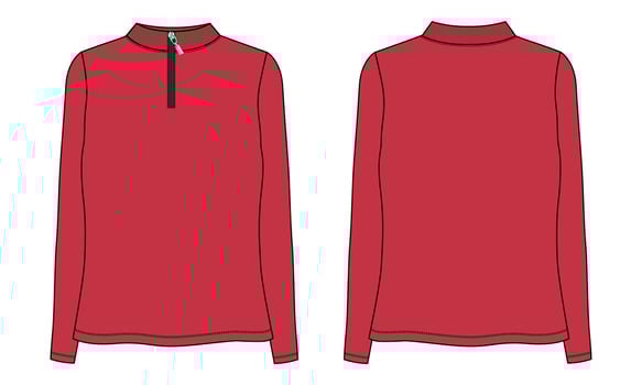 Long Sleeve With Half Zip, High Neck, Sweatshirt vector illustration red Color template for ladies