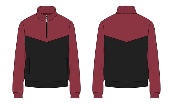Long sleeve sweatshirt with cut and sew technical fashion flat sketch vector illustration template