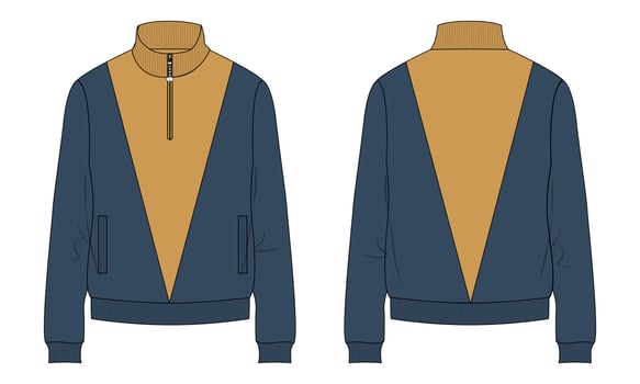 Long sleeve sweatshirt with cut and sew technical fashion flat sketch vector illustration template