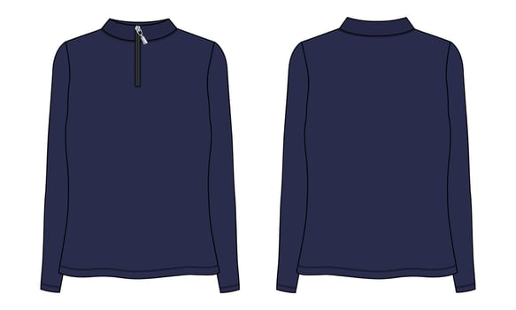 Long Sleeve With Half Zip, High Neck, Sweatshirt vector illustration navy Color template for ladies