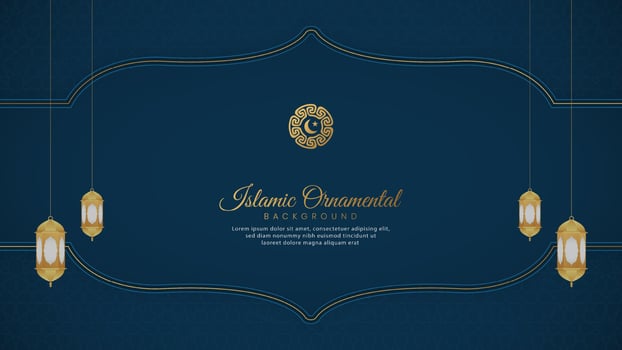 Islamic Arabic Blue Luxury Ramadan Kareem Background with Golden Pattern Border Frame and Beautiful Ornament vector