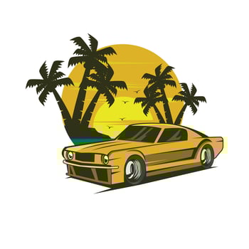 classic car on the beach vector