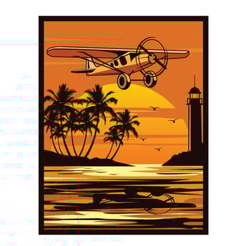 flying plane on the beach vector