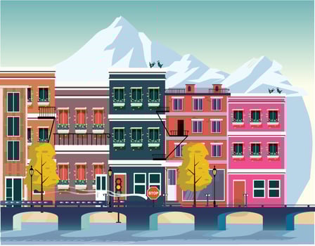 city scene background cold winter sketch vector