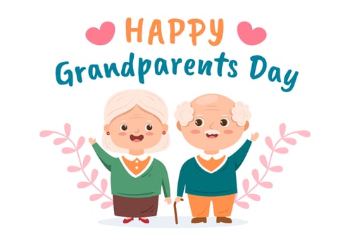 Happy Grandparents Day Cute Cartoon Illustration with Older Couple, Flower Decoration, Grandpa and Grandma in Flat Style for Poster or Greeting Card vector