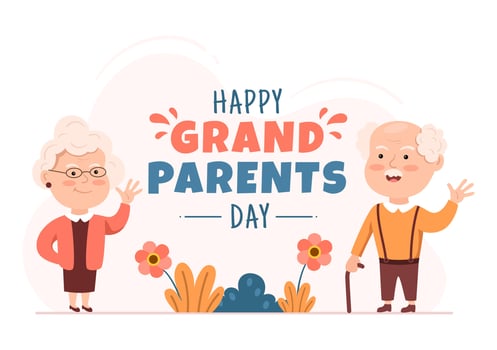 Happy Grandparents Day Cute Cartoon Illustration with Older Couple, Flower Decoration, Grandpa and Grandma in Flat Style for Poster or Greeting Card vector