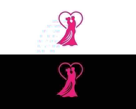 Elegant Wedding Couple Silhouette in a Heart Shape Logo Design Template. vector