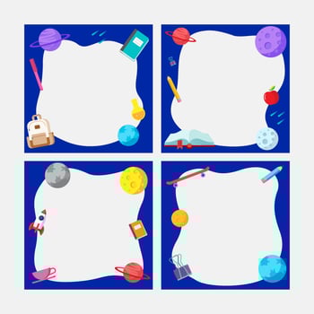 back to school, frame square template banner, kids concept vector illustration