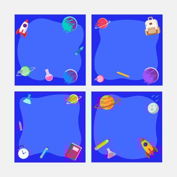 back to school, frame square template banner, kids concept vector illustration