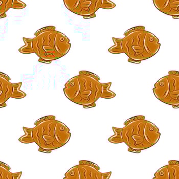 Seamless pattern of taiyaki desserts. Japanese sweets. Food wrapping paper pattern. vector