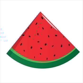 Vector of fresh red watermelon with dark seeds.