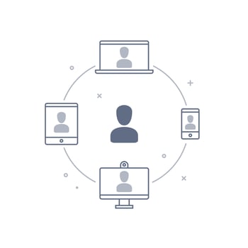 Video meeting icon isolated on white background. Connect different devices to join online meetings. vector