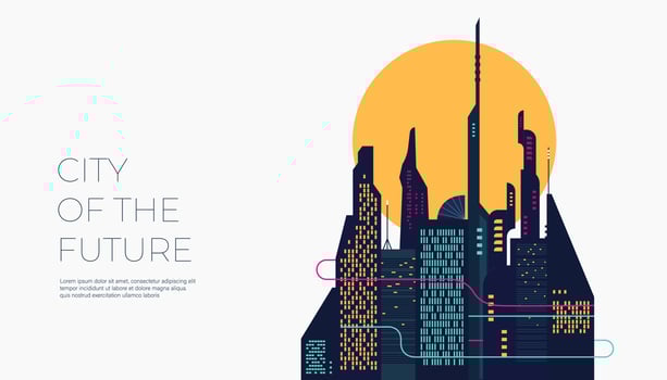 Urban landscape of future city with modern buildings on white background. vector