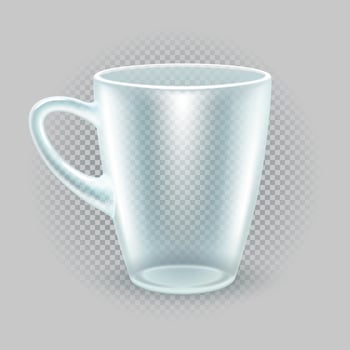 Translucent breakfast cup. Kitchen utensils for tea or coffee. Mockup for restaurant advertising. Isolated on a transparent background. Vector illustration