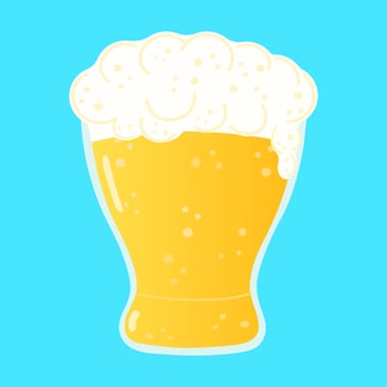 Cute funny glass of beer character. Vector hand drawn cartoon kawaii character illustration icon. Isolated on blue background. Glass of beer character concept