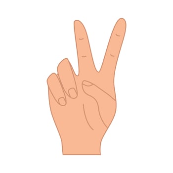 A hand gesture showing two fingers, love and peace, a sign of victory. Vector illustration on a white background.