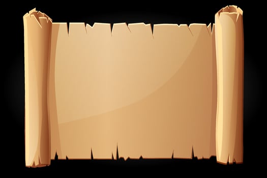 Old paper scroll, blank papyrus template for writing. Vector illustration of paper for manuscript.