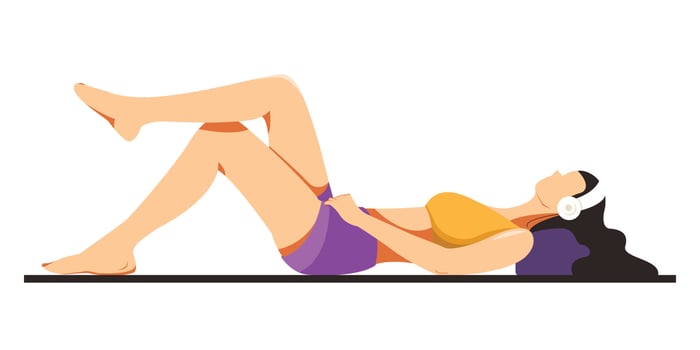 Girl Relaxing on Beach Listening Music. Summer Sunbathing Cartoon vector